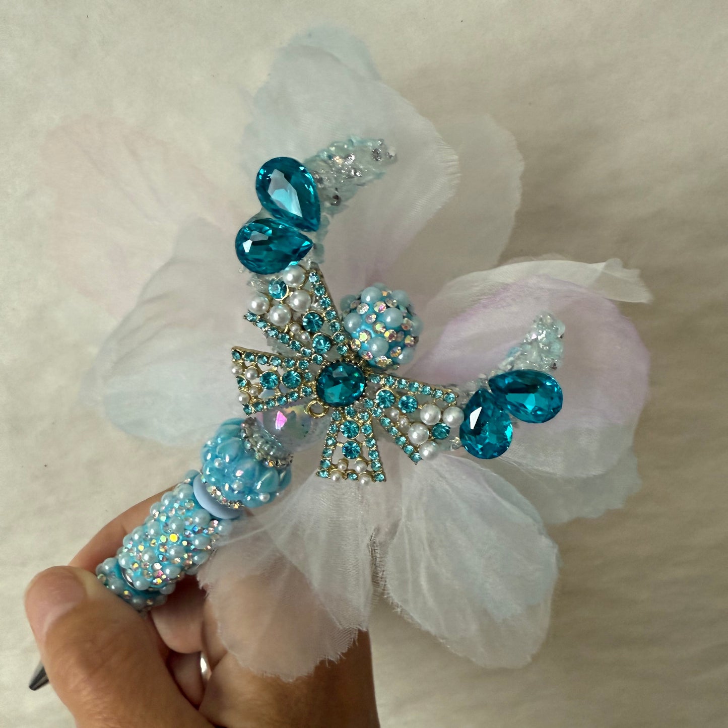 Blue Butterfly Beaded Sparkle Pen