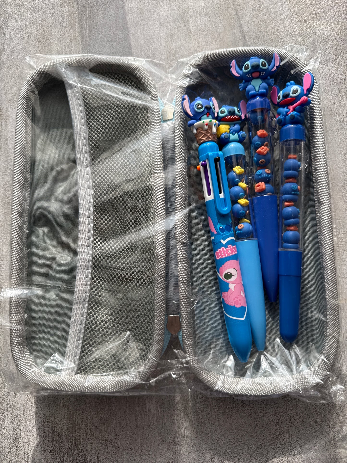 Blue Kawaii Pencil Case + 4-Pen Set