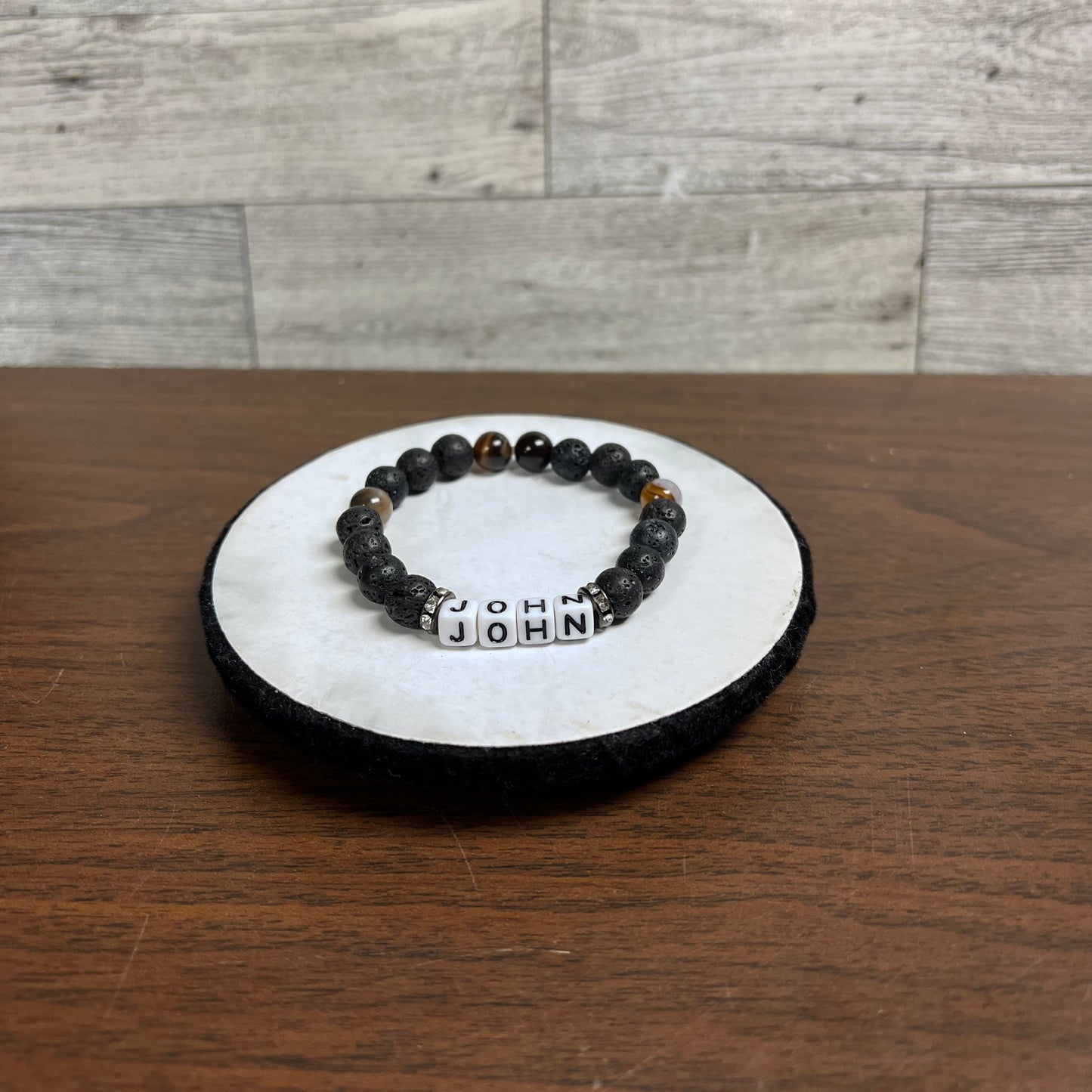 Rugged Elegance: Lava Rock & Coffee Agate ID Bracelet