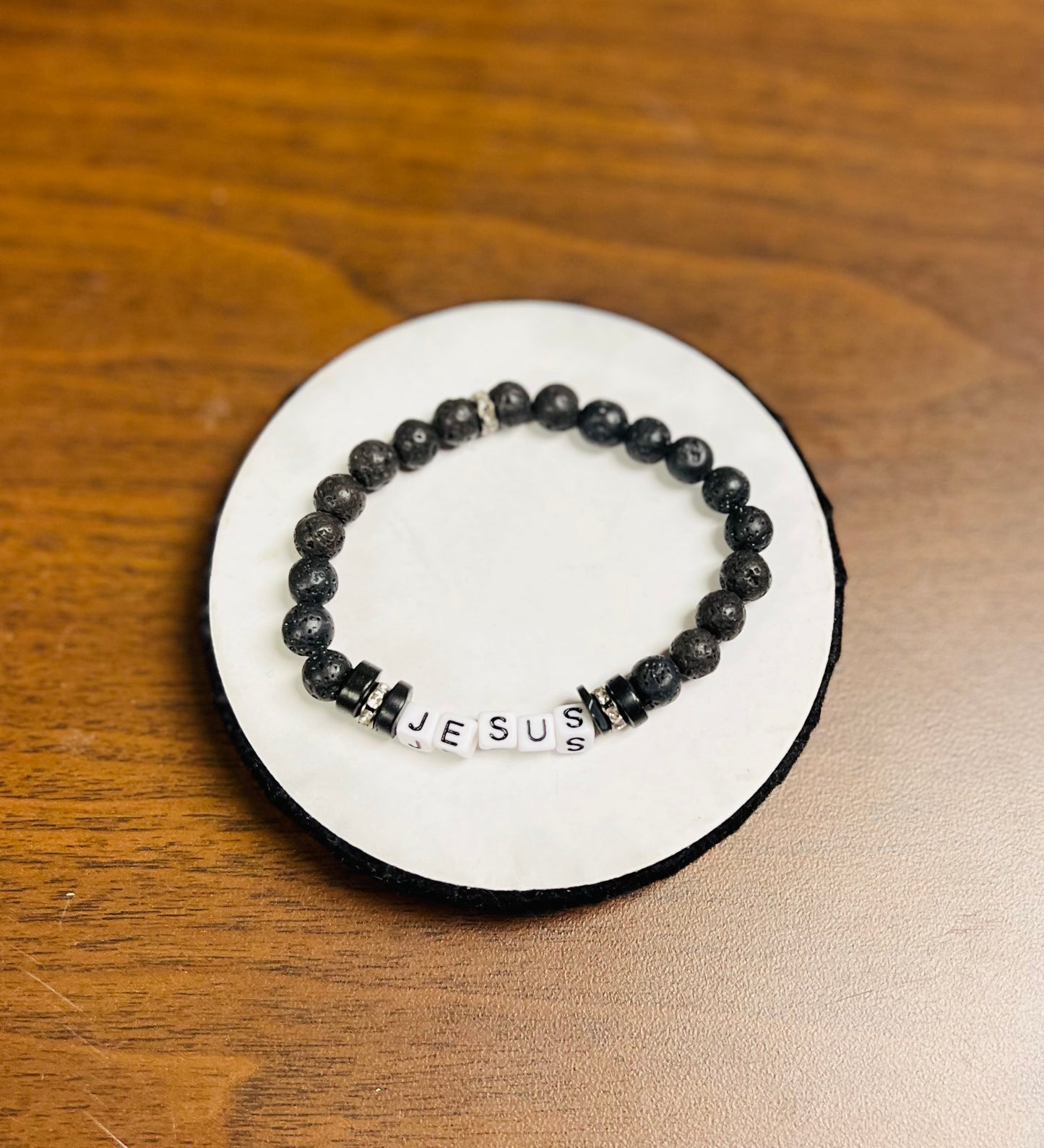 Rugged Elegance: Lava Rock & Coffee Agate ID Bracelet