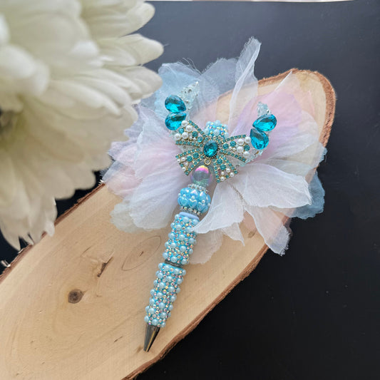 Blue Butterfly Beaded Sparkle Pen