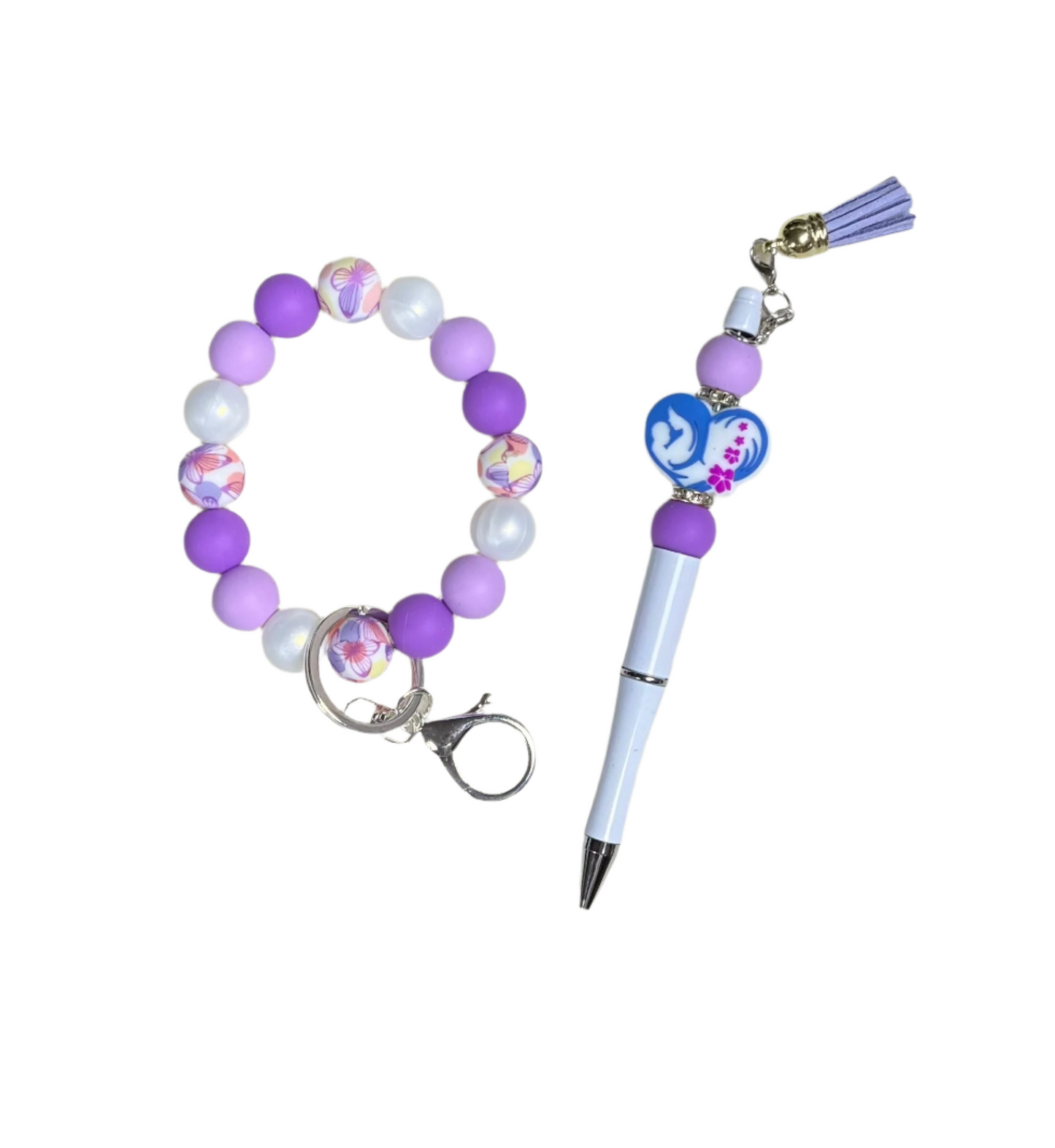 Purple Mom and Child Wristlet KeyChain & Pen Set