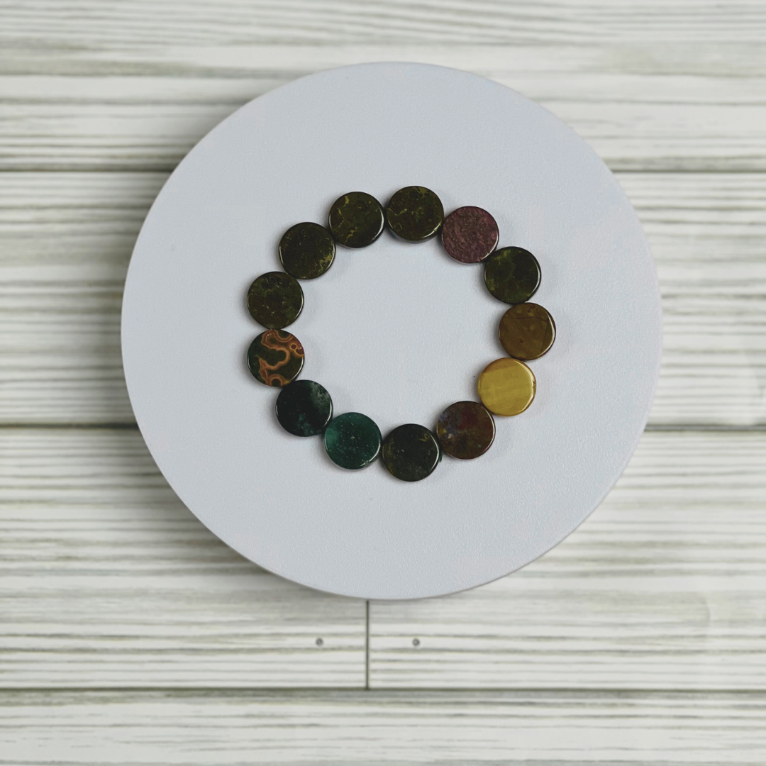 Tide's Embrace: Ocean Jasper Disc Bracelet