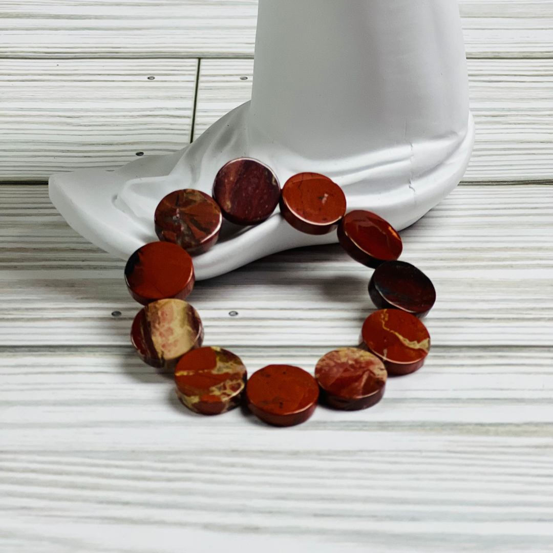 Crimson Circle Red Jasper Disc Bracelet