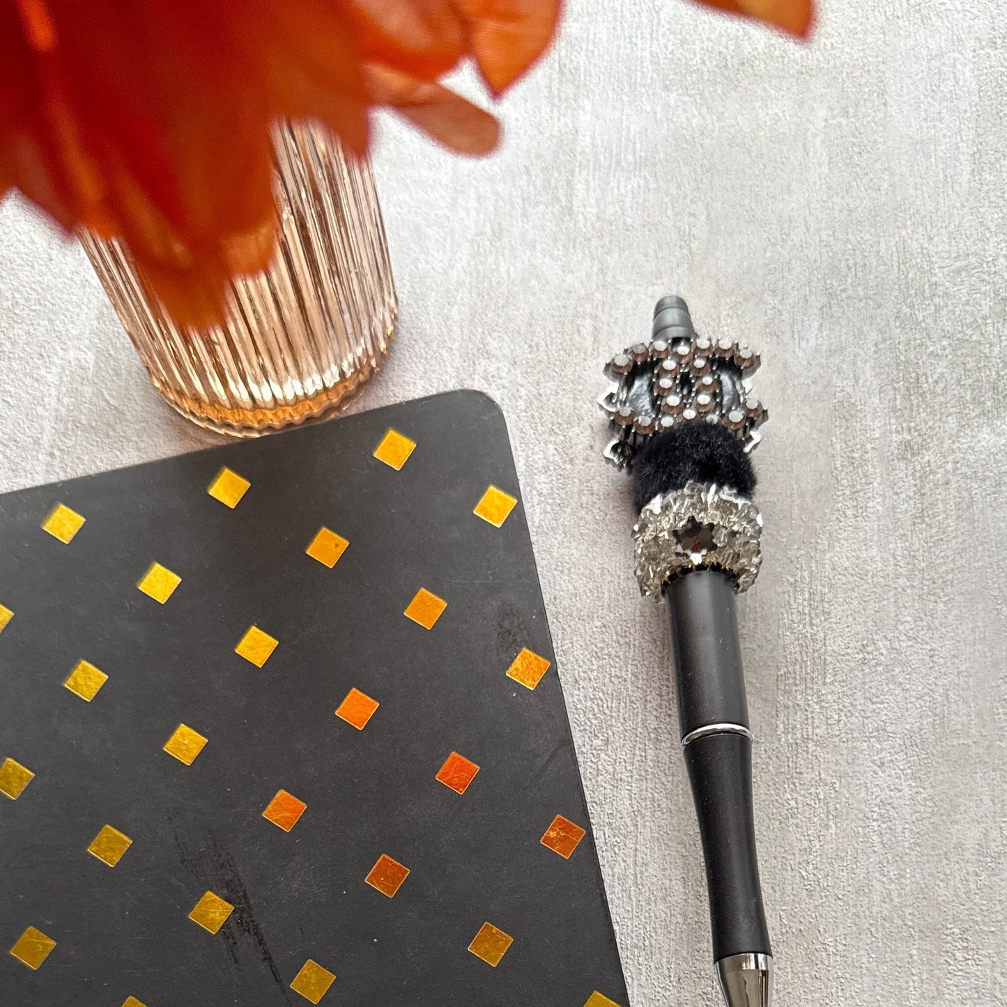 Designer Inspired Charm Pen – Black Crystal Curve Pen