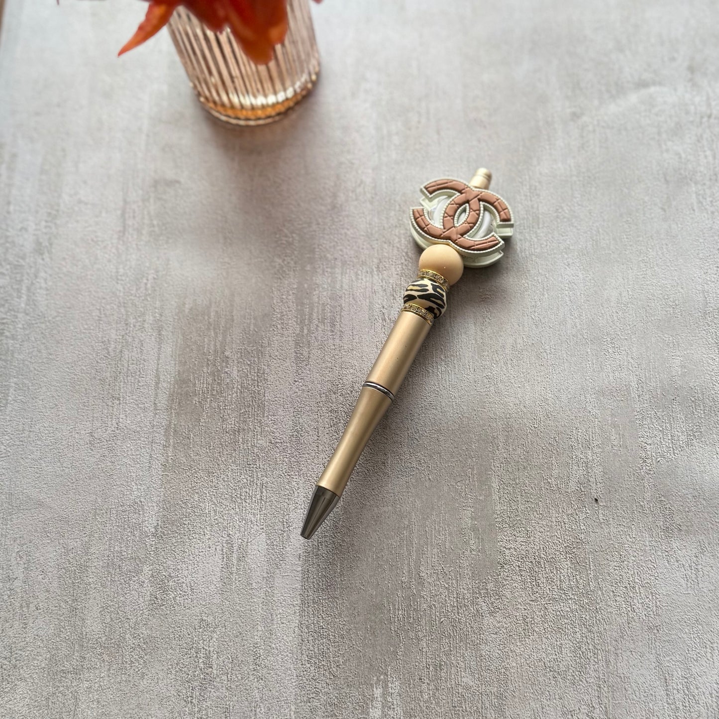 Designer Inspired Luxe Pen – Neutral Crystal Curve Pen