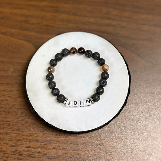 Rugged Elegance: Lava Rock & Coffee Agate ID Bracelet