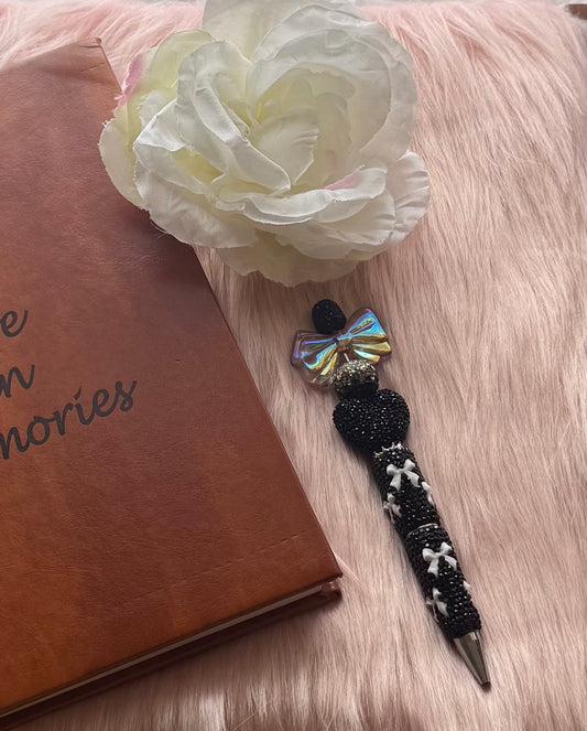 Midnight Sparkle Bow Beaded Pen