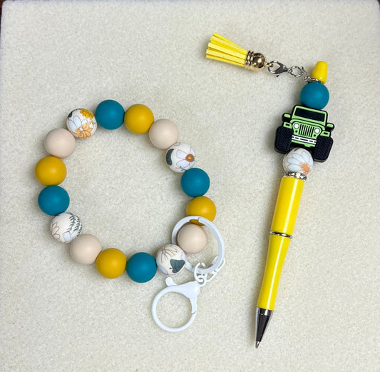 Sunflower Beaded Wristlet & Pen sets