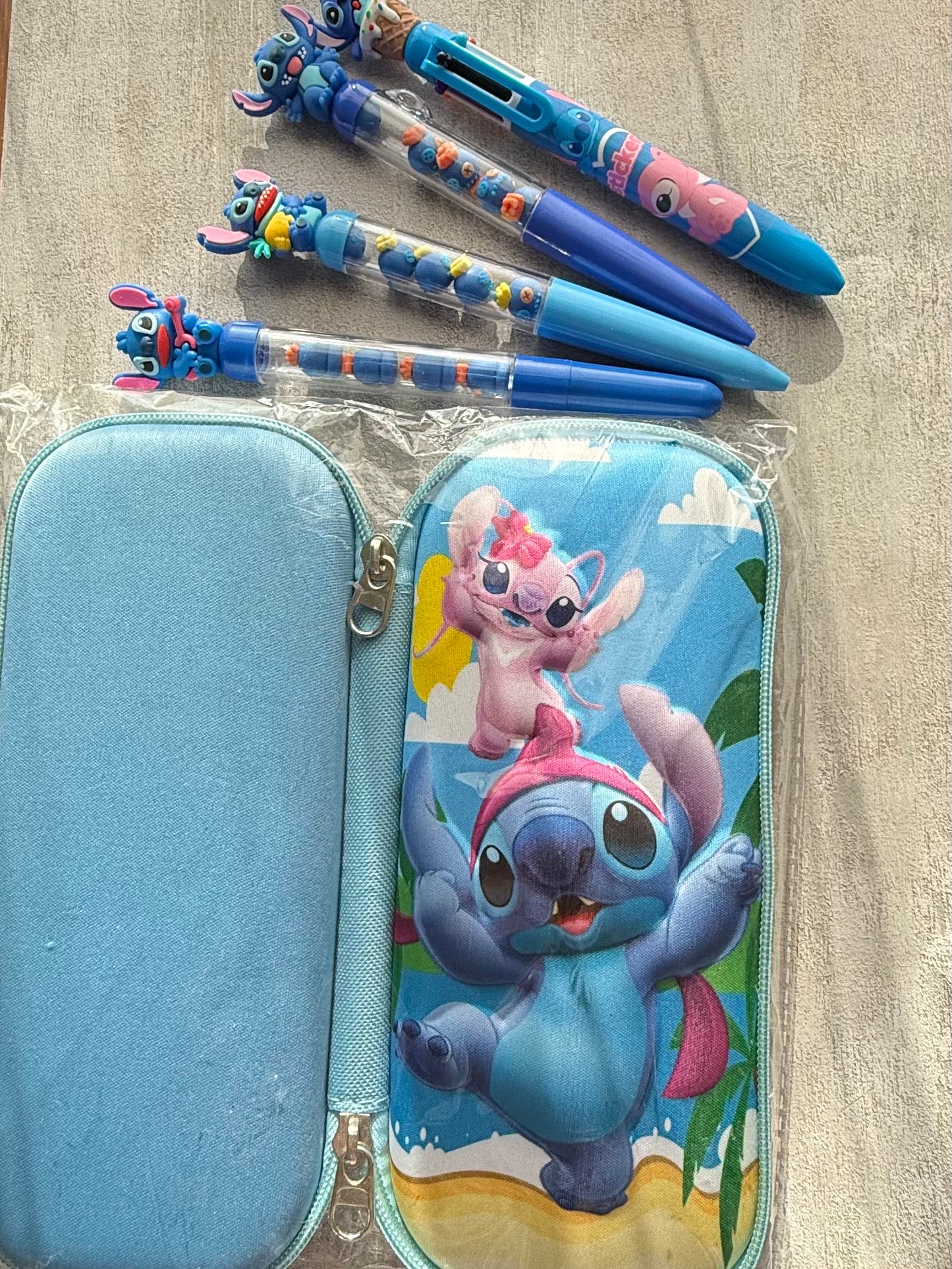Blue Kawaii Pencil Case + 4-Pen Set