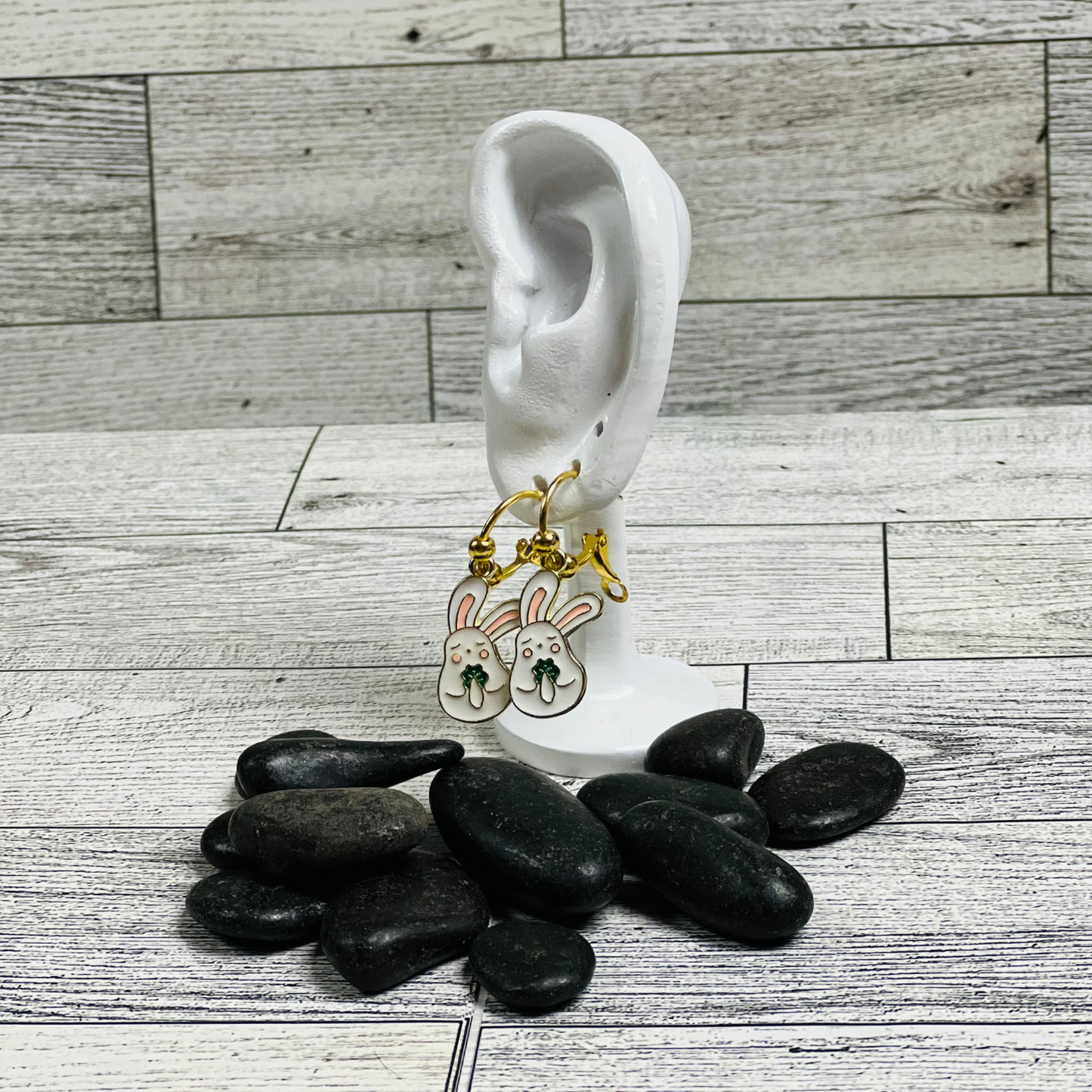 Adorable Easter Bunny Gold Earrings