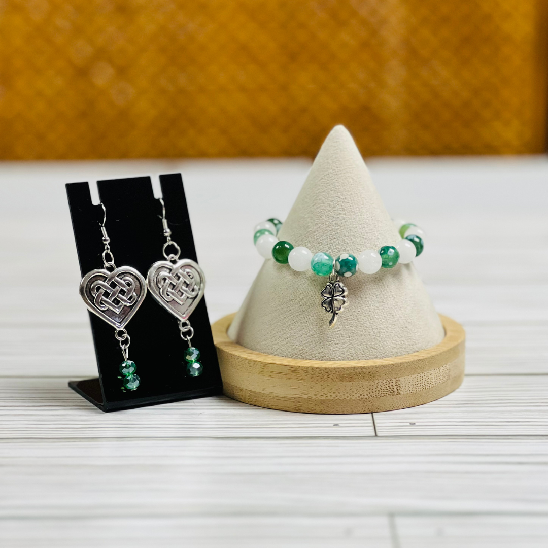Lucky Clover Ensemble  Bracelet & Earrings Set