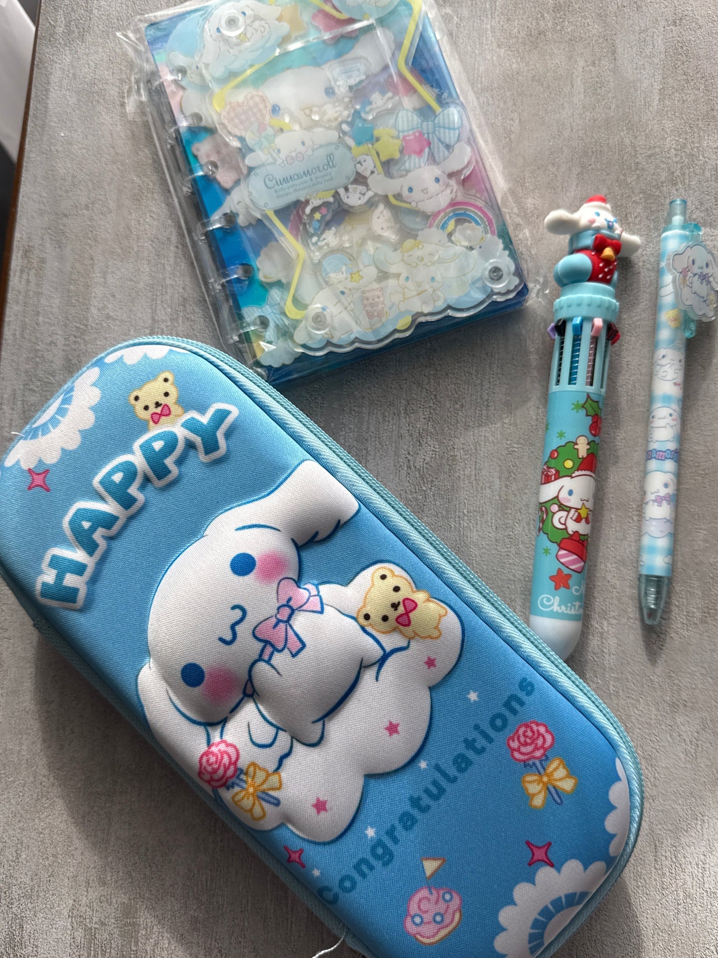 Blue Kawaii Puppy Pencil Case + Holiday Pen Set