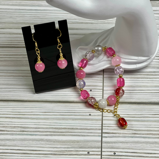 Pink with Pink Jelly Beads in Glass Set