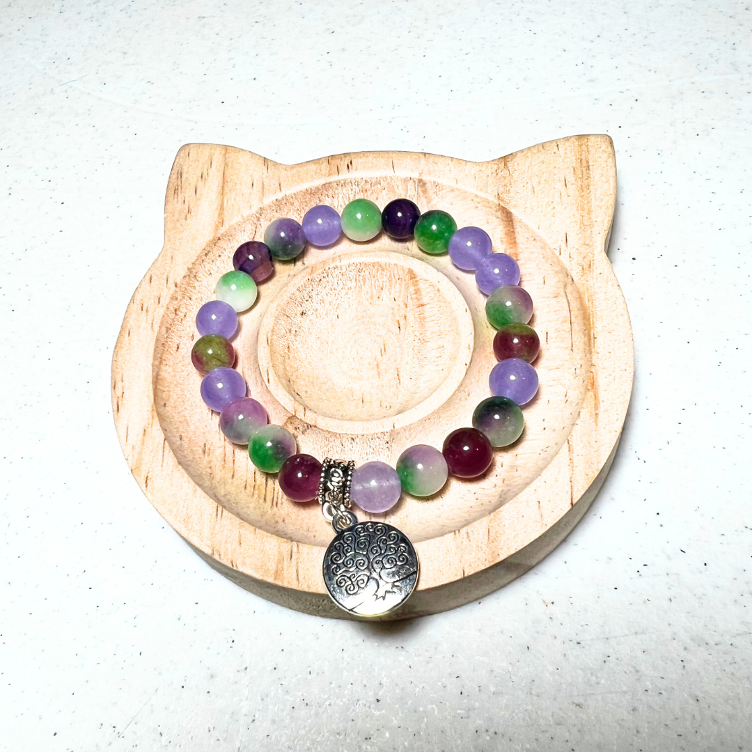 Crystal Grape Mix with silver tree of life charm