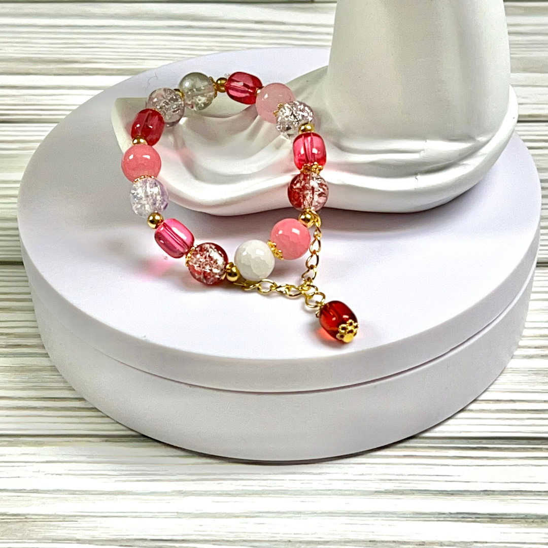 Valentine's Day Mix of Glass with Gold Spacers and Jelly Bead Charm