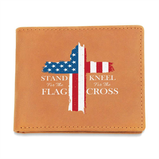 Stand for the Flag, Kneel for the Cross Leather Wallet